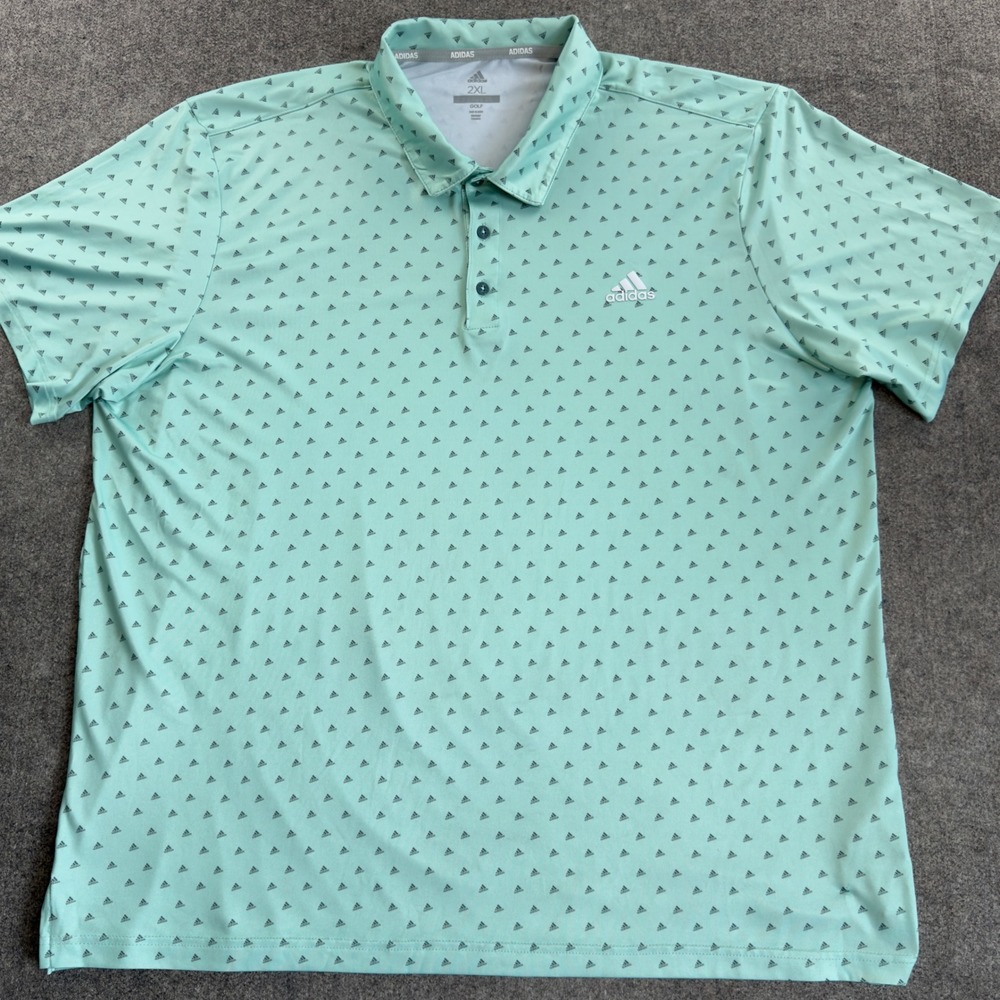 Adidas Golf Mens 2XL Mint Green All Over Logo Print Performance Polo Shirt